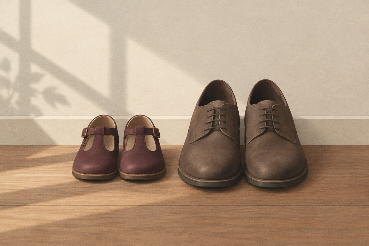 Illustration of a small pair of children's shoes beside a pair of adult shoes