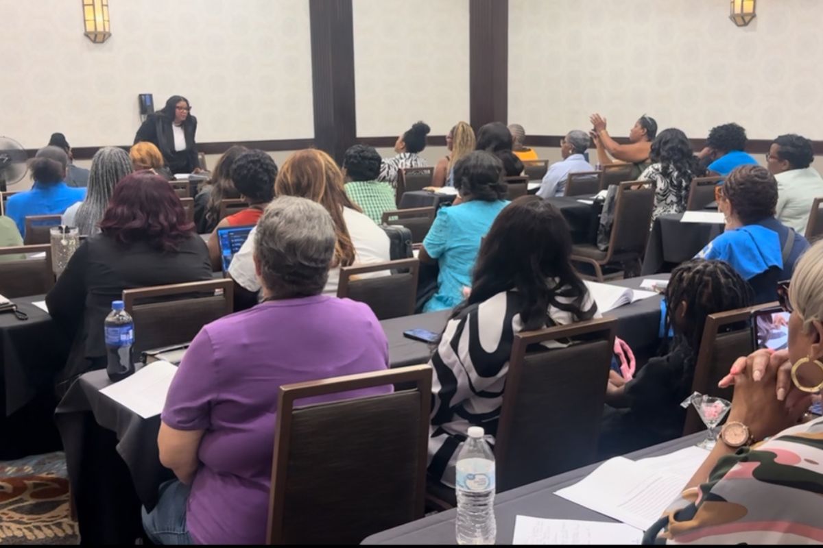 Workshop session where women are learning together