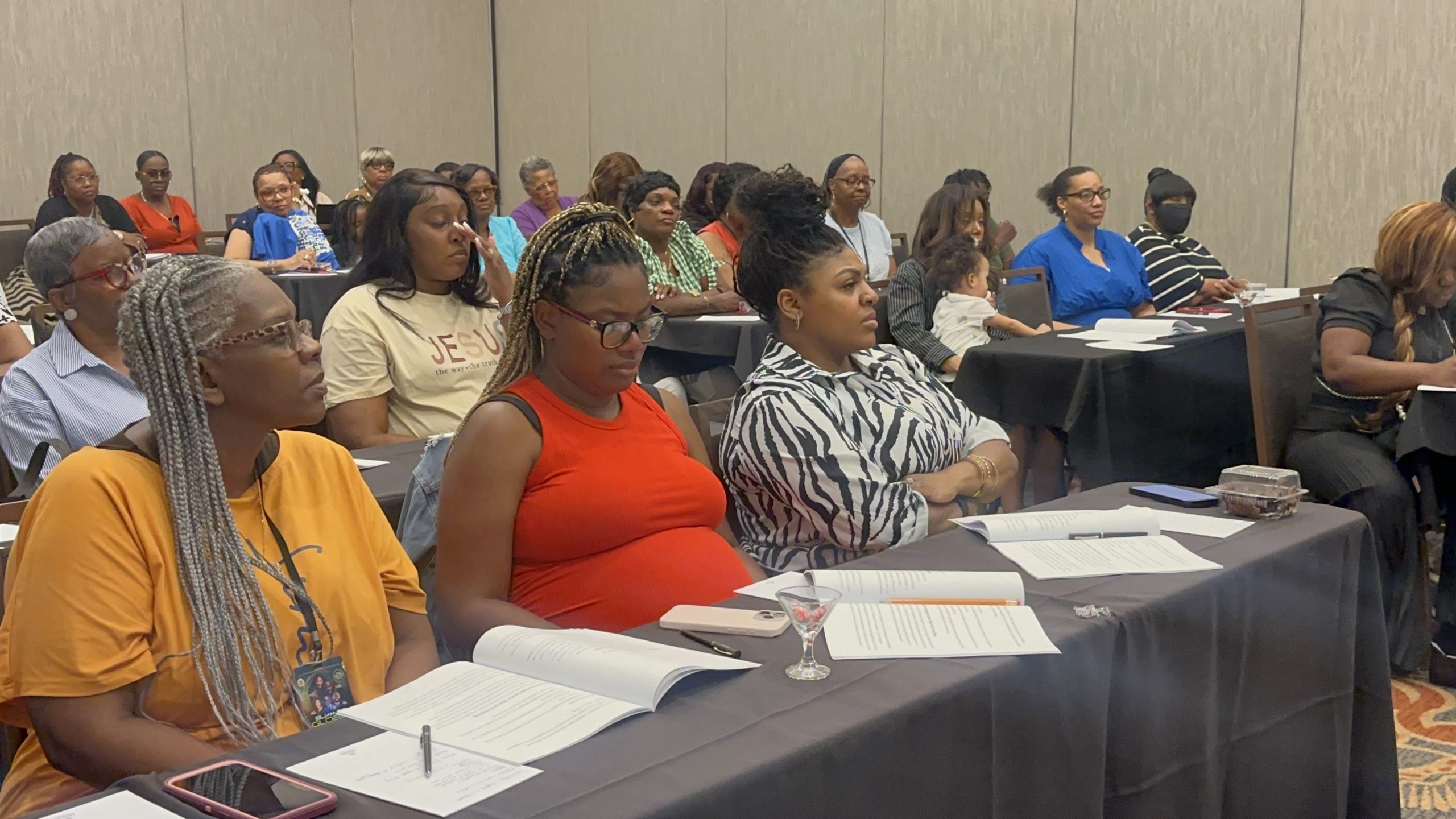 Workshop session where women are learning together